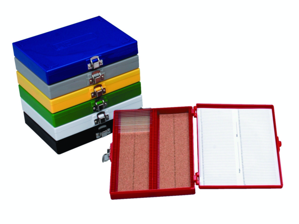 Boîte de stockage à code couleur, pour lames de microscope | Nombre de lames: 100